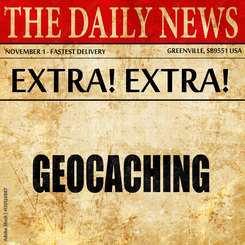 geocaching sign background, newspaper article text