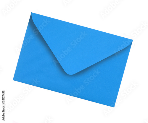 Plain blue envelope one single isolated on white background photo