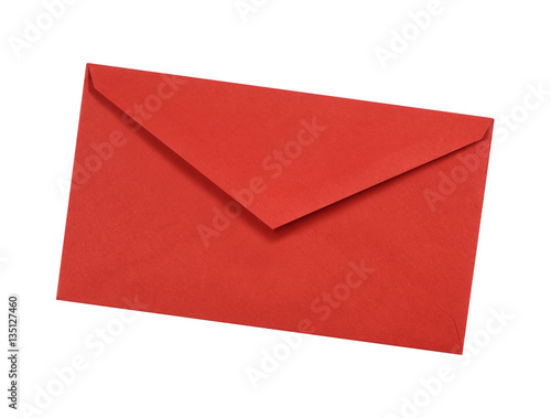 Plain red envelope one single isolated on white background photo