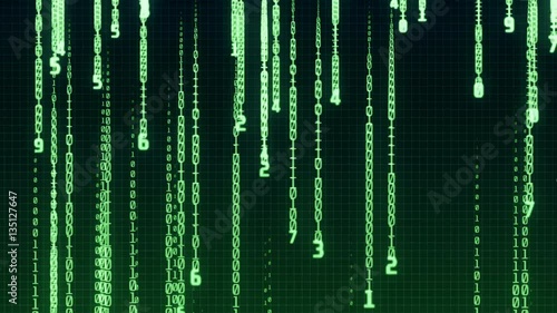 Matrix style green binary code rain looped animation