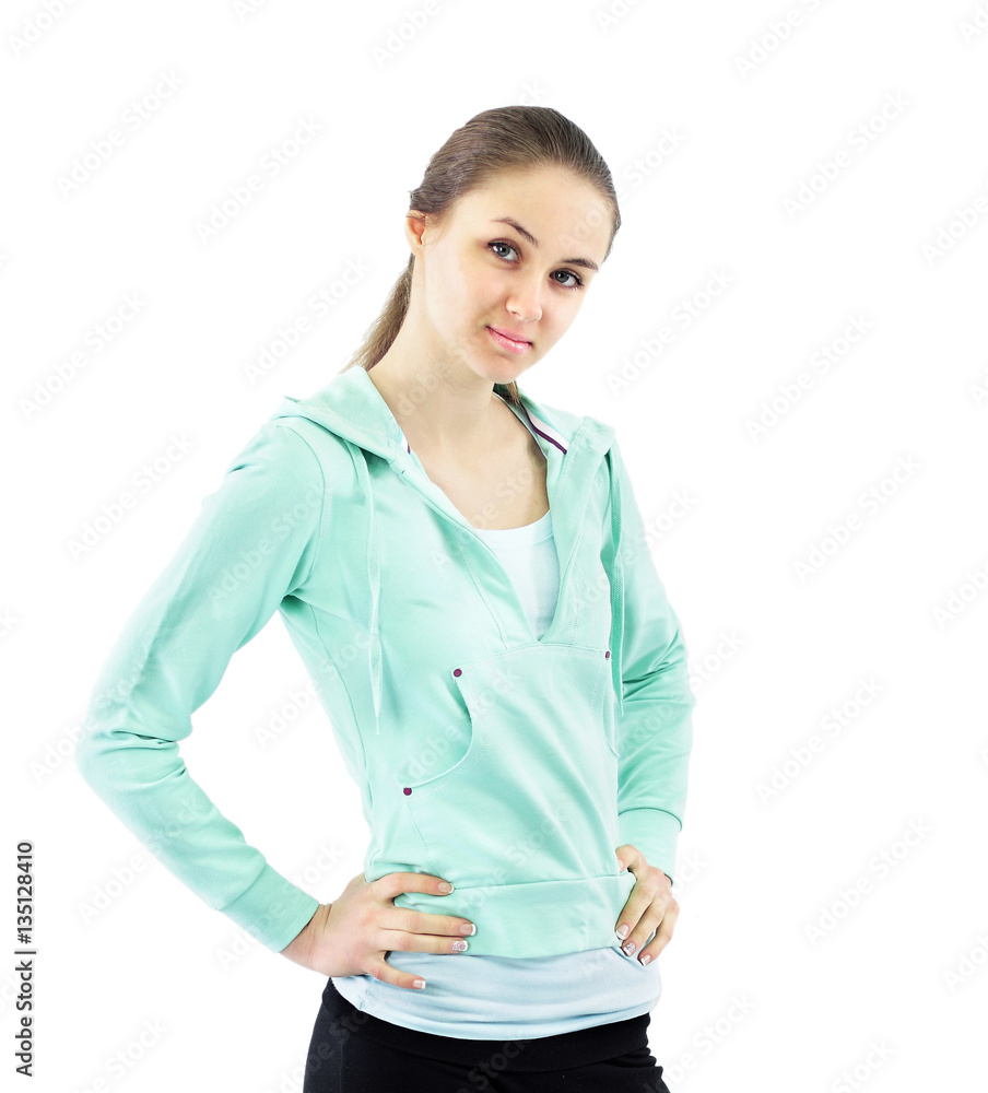 The beautiful sports girl on a white background The beautiful sports girl on a white background