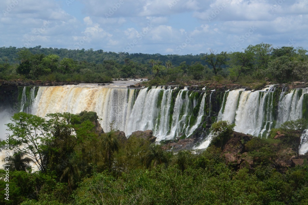 Looking at a small section of the massive and powerful Iguazu falls in Argentina.