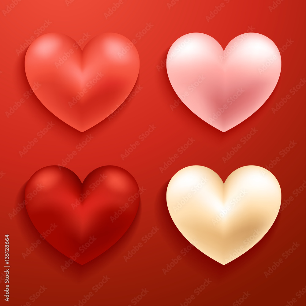 Happy Valentines Day Elements : Realistic Valentine Hearts on Background : Vector Illustration