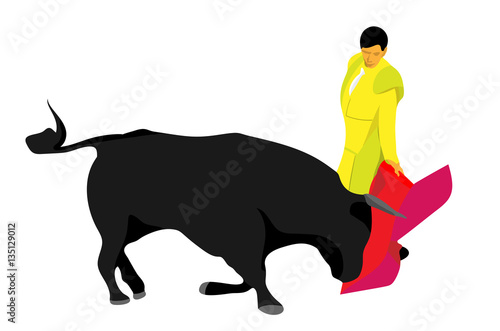 vector cartoon torero with bull