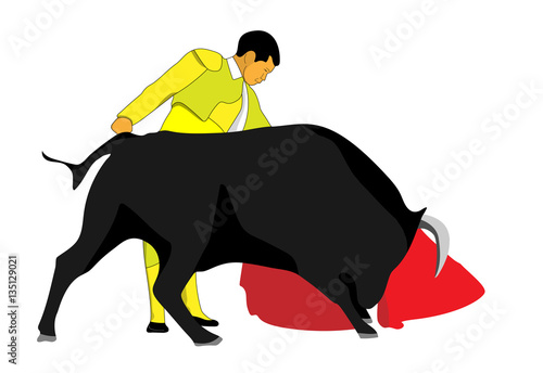 vector cartoon torero with bull