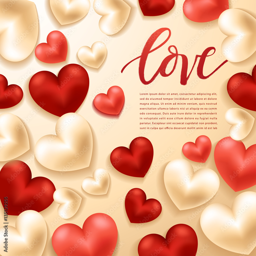 Happy Valentines Day Elements : Realistic Valentine Hearts on Background : Vector Illustration Happy Valentines Day Elements : Realistic Valentine Hearts on Background : Vector Illustration
