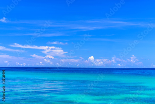 Nature background with blue sky and clear water