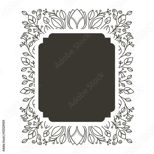 silhouette rectangle border heraldic with decorative ornament floral vector illustration