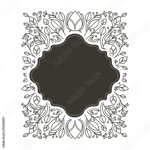silhouette irregular border heraldic with decorative ornament floral vector illustration