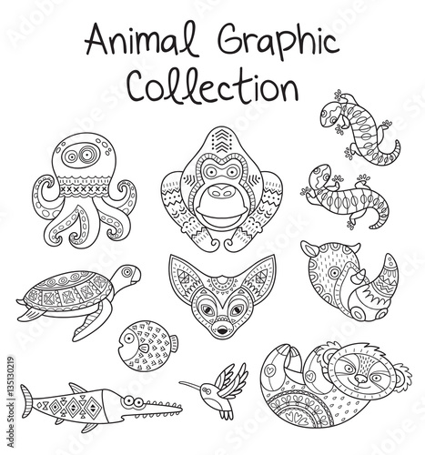 Animal graphic collection in line