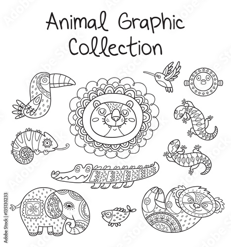 Canvas Print Animal graphic collection in line