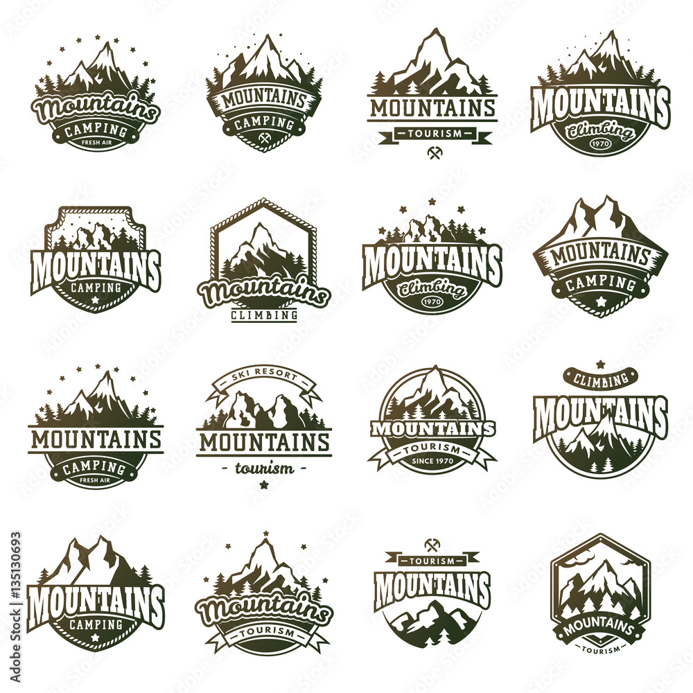 Mountain outdoor vector icons set Mountain outdoor vector icons set