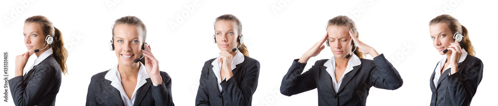 Call center assistant responding to calls Call center assistant responding to calls