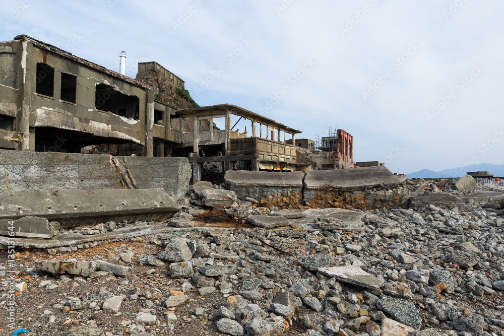 Abandoned Gunkanjima island in Nagasaki of Japan Abandoned Gunkanjima island in Nagasaki of Japan