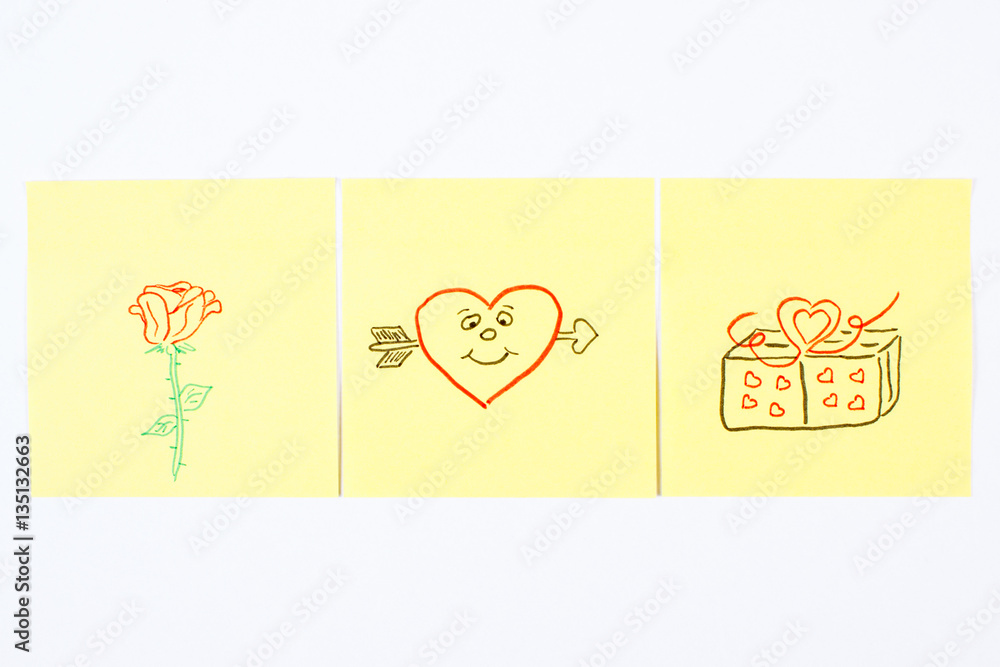 Symbols of Valentines Day drawn on paper, symbol of love Symbols of Valentines Day drawn on paper, symbol of love