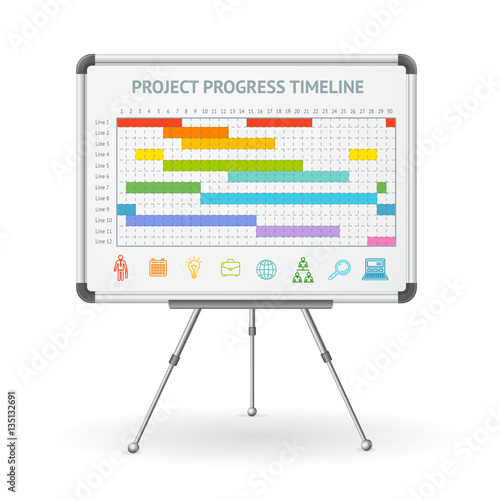 Gantt Progress Line and Flip Chart White Board. Vector