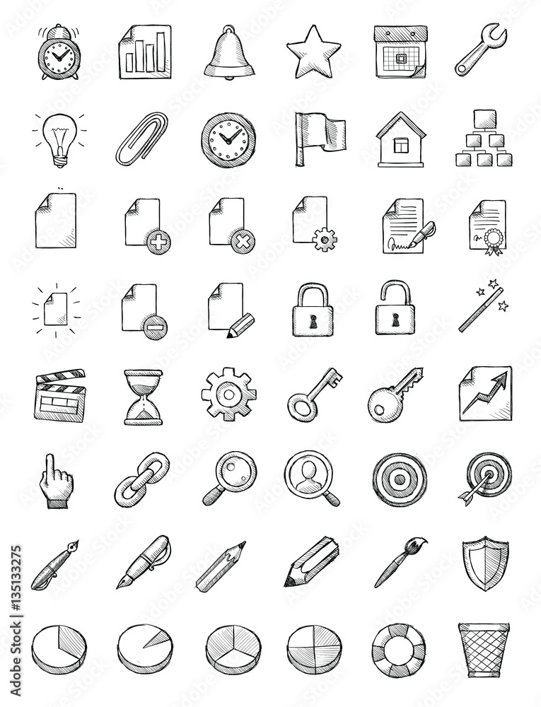 Sketch Icon Collection Office And System