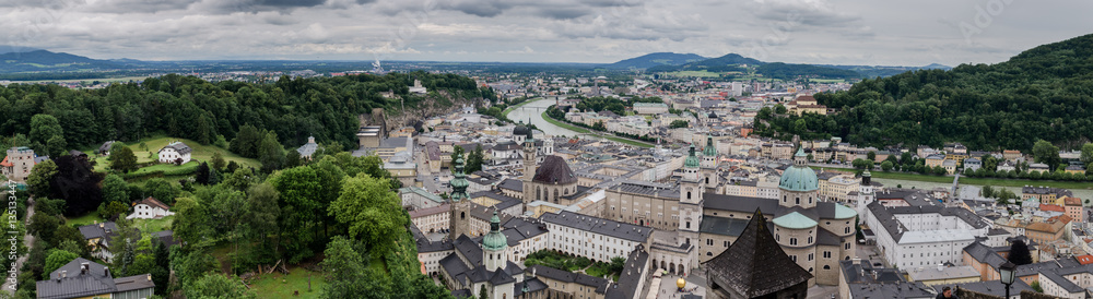Large panoramic view of the historic city of Salzburg. Austria