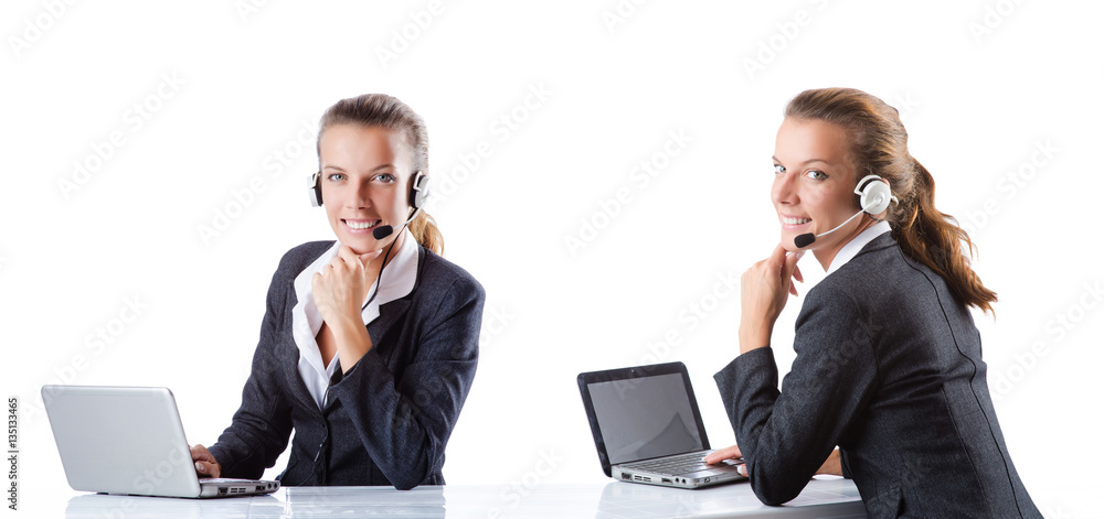Call center assistant responding to calls Call center assistant responding to calls