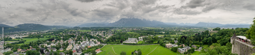 Large panoramic view of the Salzburg from Hohensalzburg castle.