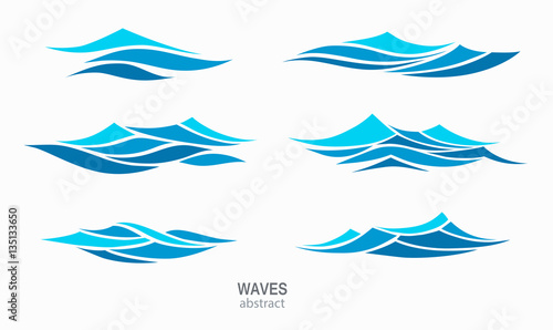 Set marine pattern with stylized blue waves