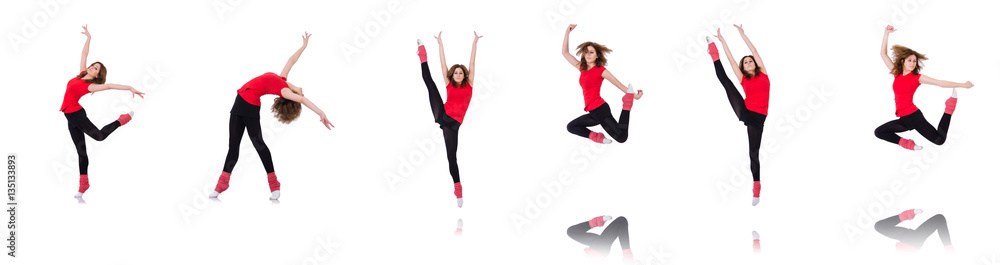 Woman doing exercises on white Woman doing exercises on white