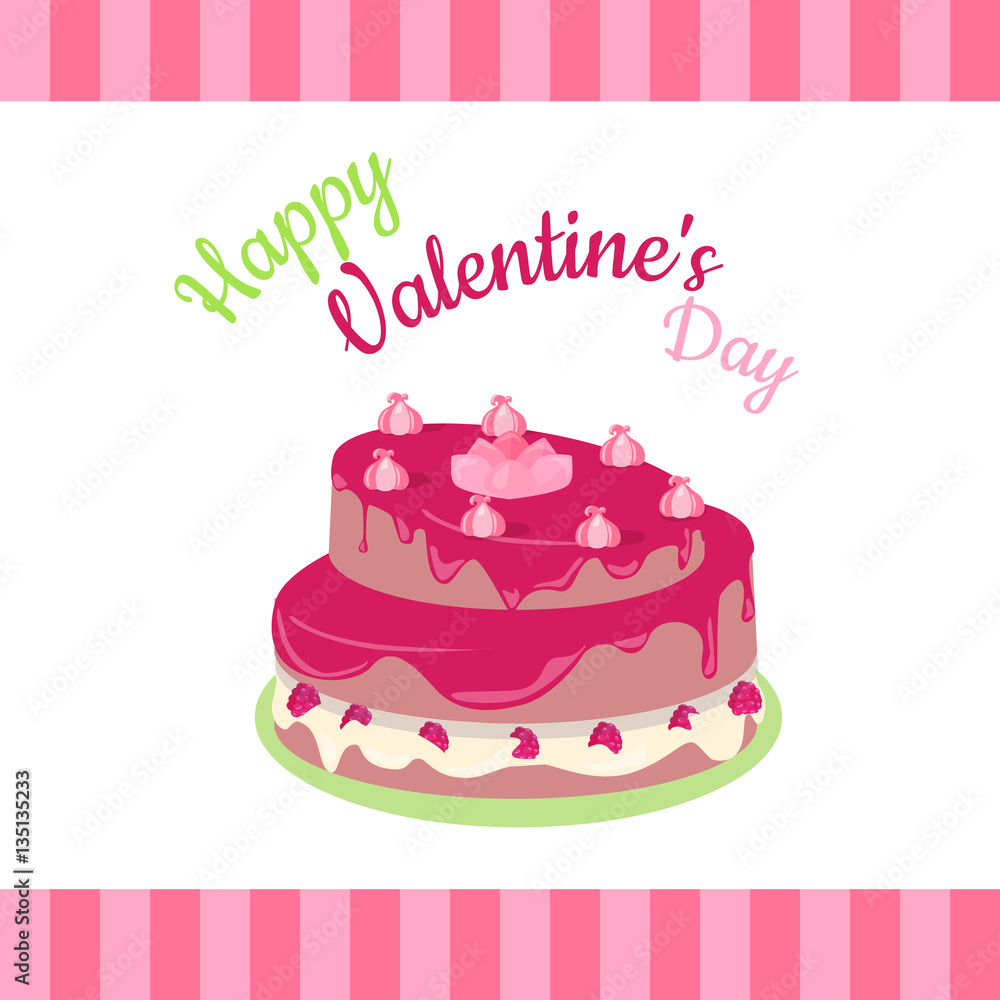 Happy Valentines Day Cake with Strawberries Isolated. Happy Valentines Day Cake with Strawberries Isolated.