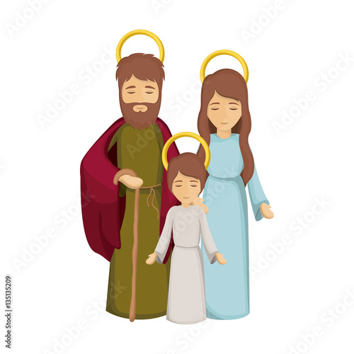 colorful image with jesus child and virgin mary and saint joseph vector illustration