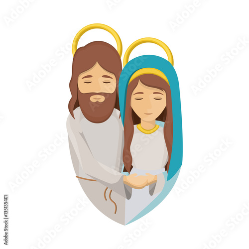 colorful image with half body of virgin mary and jesus embraced vector illustration