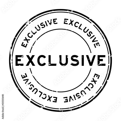 Grunge black exclusive round rubber seal stamp on white backgrou