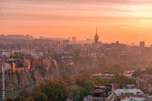 Tbilisi and architecture in sunset  Georgia