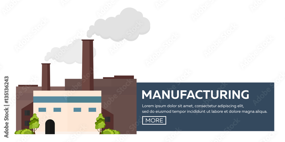 Industrial building factory. Manufacturing. Vector flat illustration.