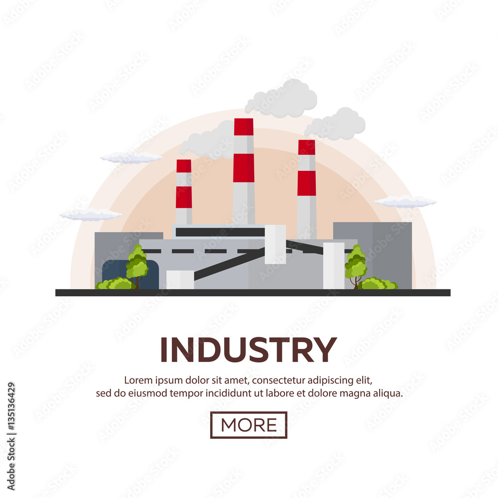 Industrial building factory. Manufacturing. Vector flat illustration. Industrial building factory. Manufacturing. Vector flat illustration.