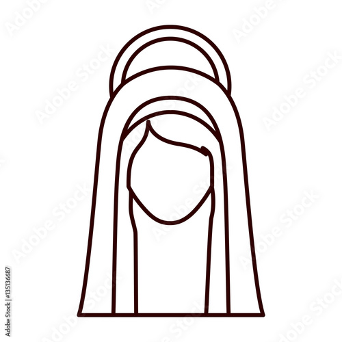 monochrome contour of virgin mary face vector illustration