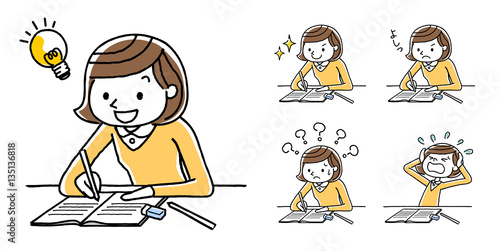 勉強する女の子　セット　バリエーション
