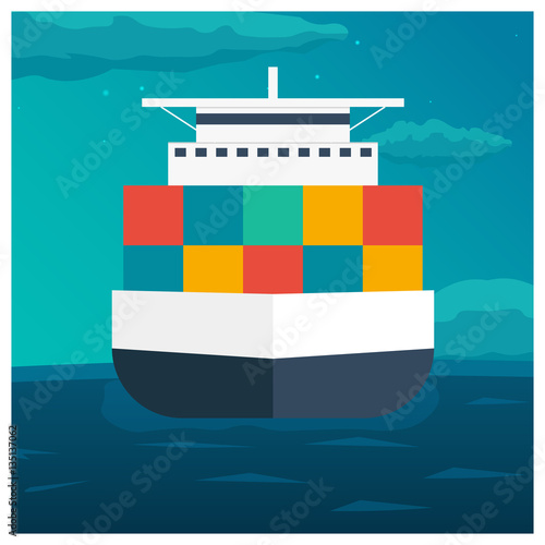 Sea transportation logistic. Sea Freight. Cargo ship. Vector flat illustration.