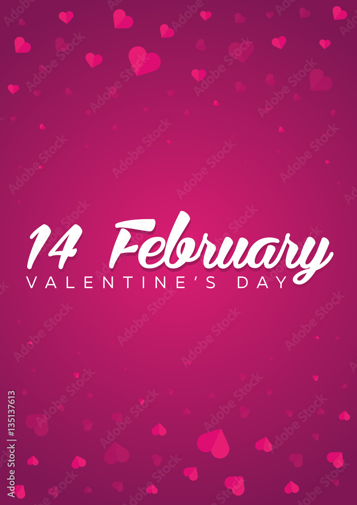 Happy Valentines Day. Background with hearts. Vector flat illustration.