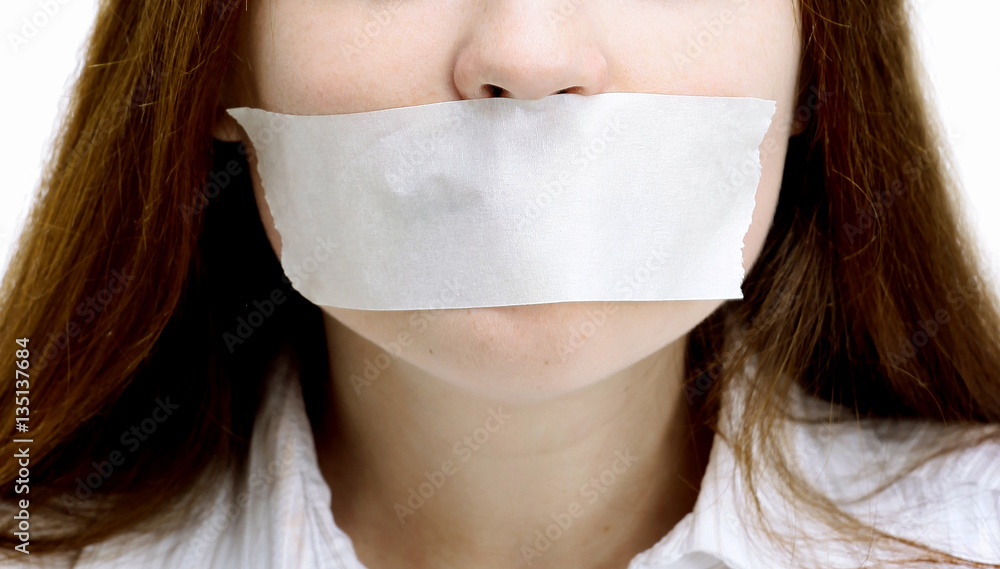 Beautiful girl with the mouth closed, the white ribbon Beautiful girl with the mouth closed, the white ribbon