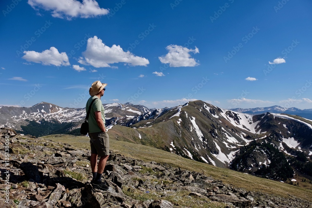 Man hiking in mountains. Independance Pass. Aspen. Denver. Colorado. United States. 