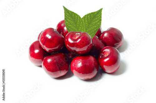 Group of cherries isolated on white background