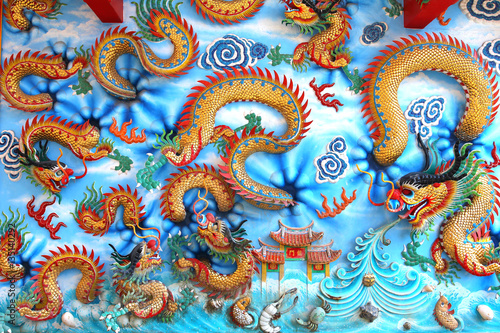 Wallpaper Mural Chinese dragon sculptures on the temple walls Sian Pattaya in Thailand. Torontodigital.ca