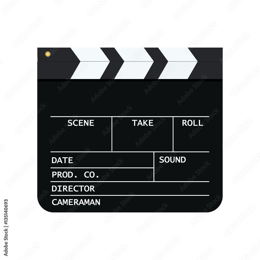 Movie clapper board isolated on white background. Mockup clapperboard. Vector illustration