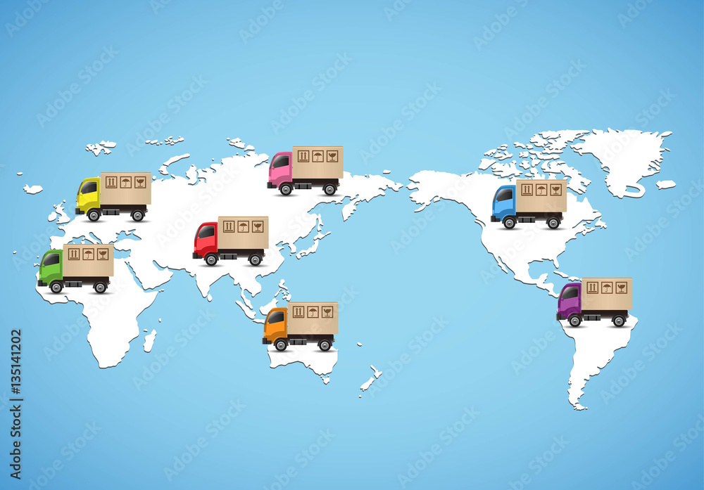 Delivery Truck On Global Map. Logistic Concept. Vector Stock Vector 