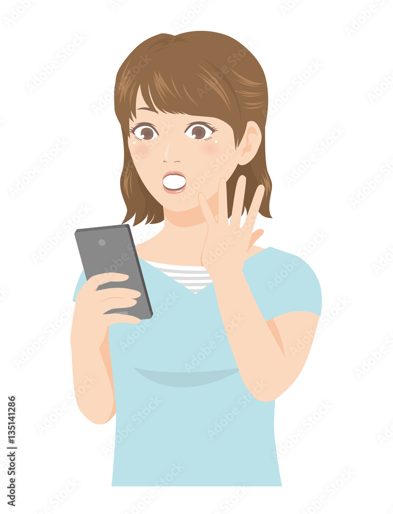 スマホを持つ女性 驚き