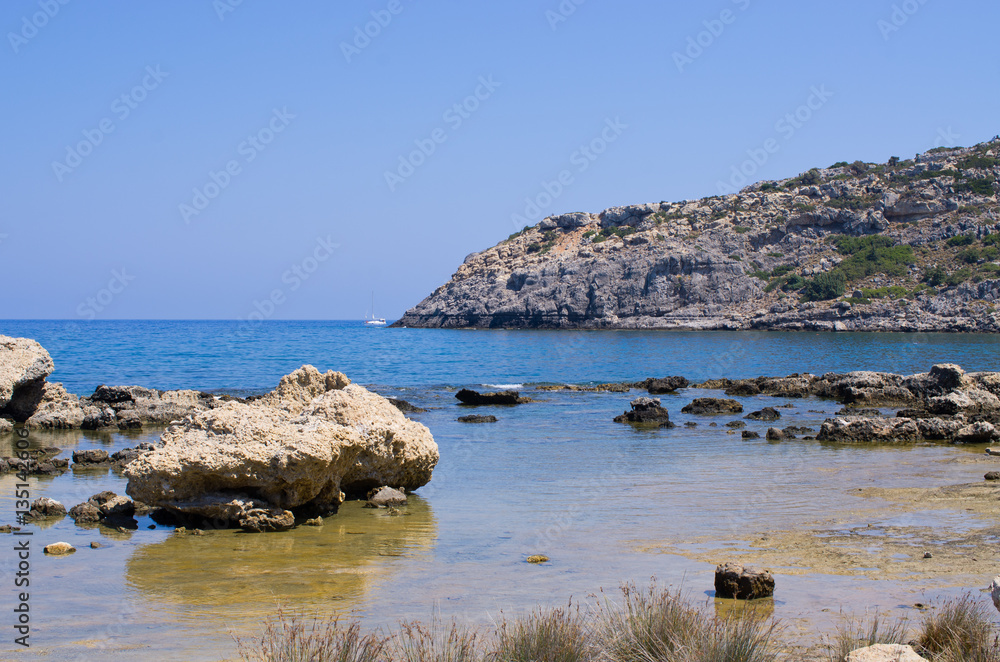 Rocky beach on Rhodes island, Greece