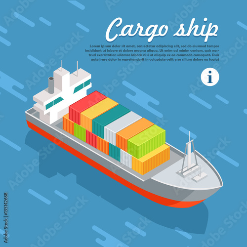 Cargo Ship Container Sailing in Sea. Vector