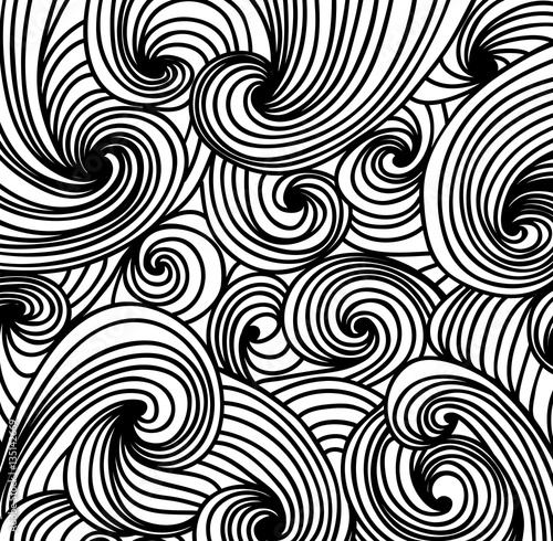 abstract  vector black wavy circular swirl of curls   background handmade