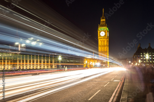 London Big Ben and traffic on Westminster Bridge