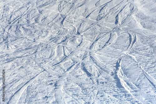 Ski tracks on a mountain slope in the Swiss Alps