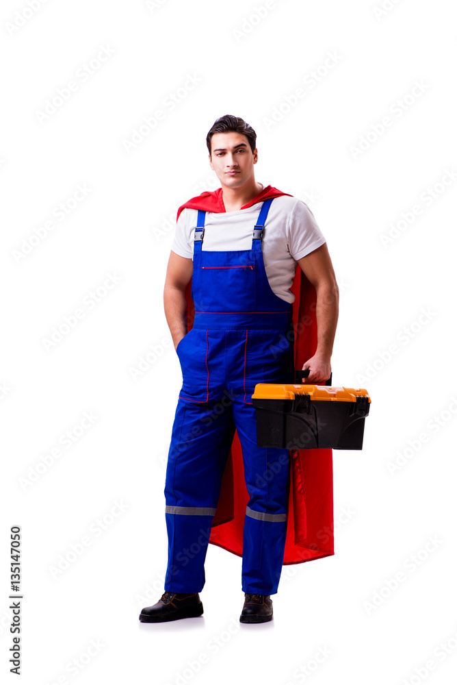 Superhero repairman isolated on white background Superhero repairman isolated on white background